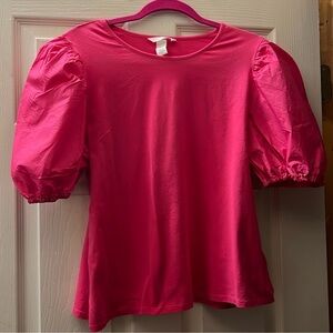 H&M Bright Pink Puff Sleeve Blouse